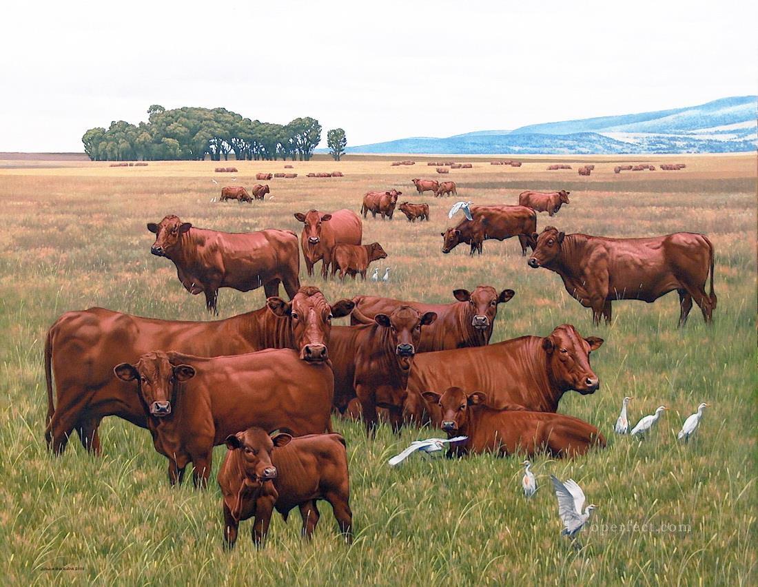 牛と鳥 ヨハン・フックストラ油絵